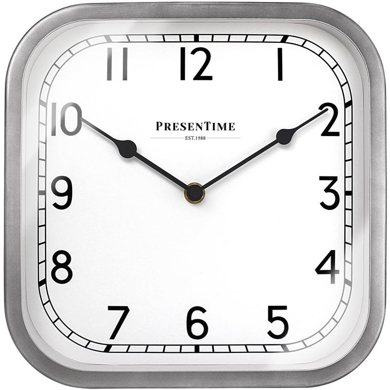 Presentime Presentime  Co 10 Anton Vintage Square Clock Silent No Ticking Wall  Mantel 2 in 1 Desk and Shelf Clock Tabletop Dcor Modern Silver Color
