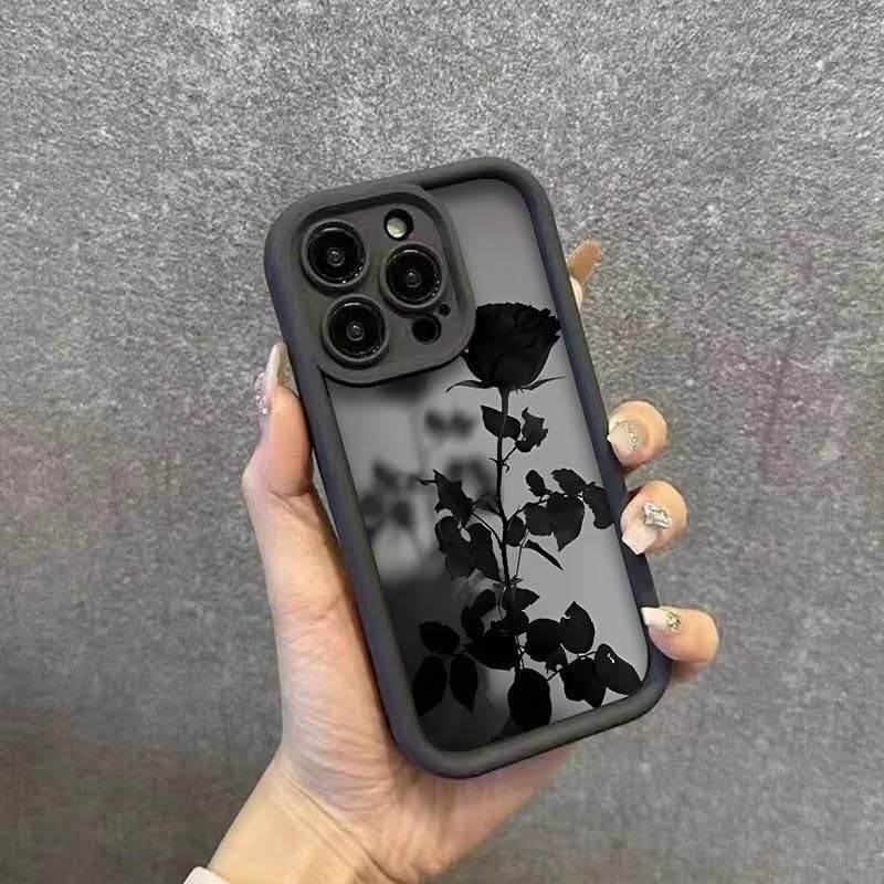 COVERLY Black Dark Rose Back Case for iPhone 16 Pro Max | Hot 3D Minimalist Shadow Floral Cute Design | Lens Protection | Soft TPU Silicone Aesthetic Print Cover for Girls & Women (Black, Shockproof) - Image 4