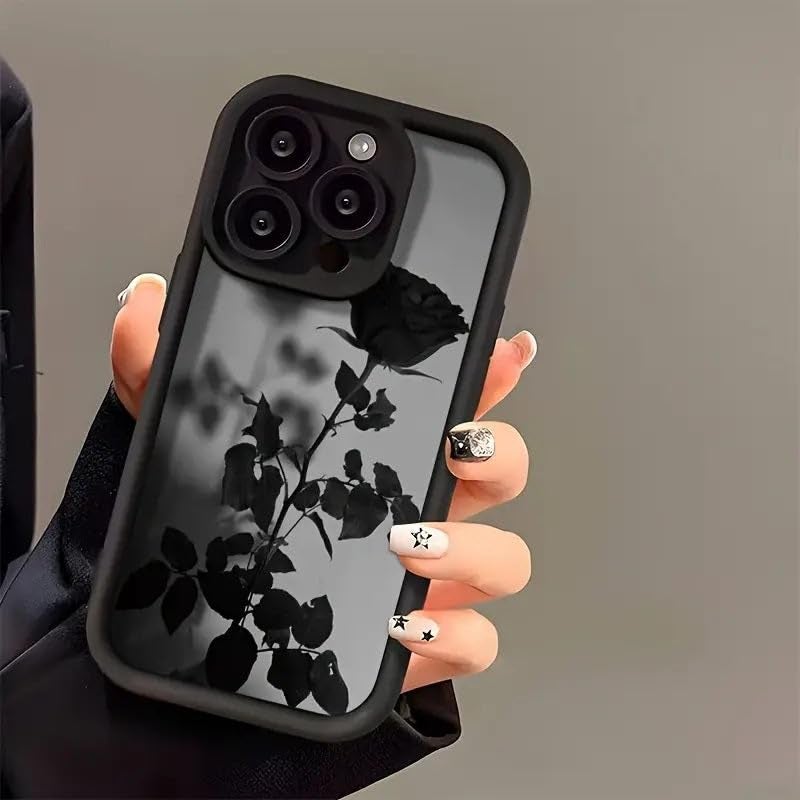 COVERLY Black Dark Rose Back Case for iPhone 16 Pro Max | Hot 3D Minimalist Shadow Floral Cute Design | Lens Protection | Soft TPU Silicone Aesthetic Print Cover for Girls & Women (Black, Shockproof) - Image 2