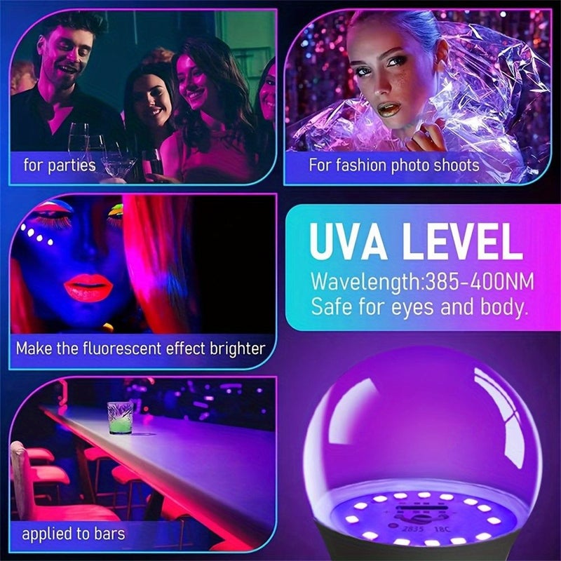 12W لمبة إضاءة سوداء LED بأشعة UVA 385-400 نانومتر عبوة من قطعتين لديكور حفلات الهالوين المتوهجة - Image 5