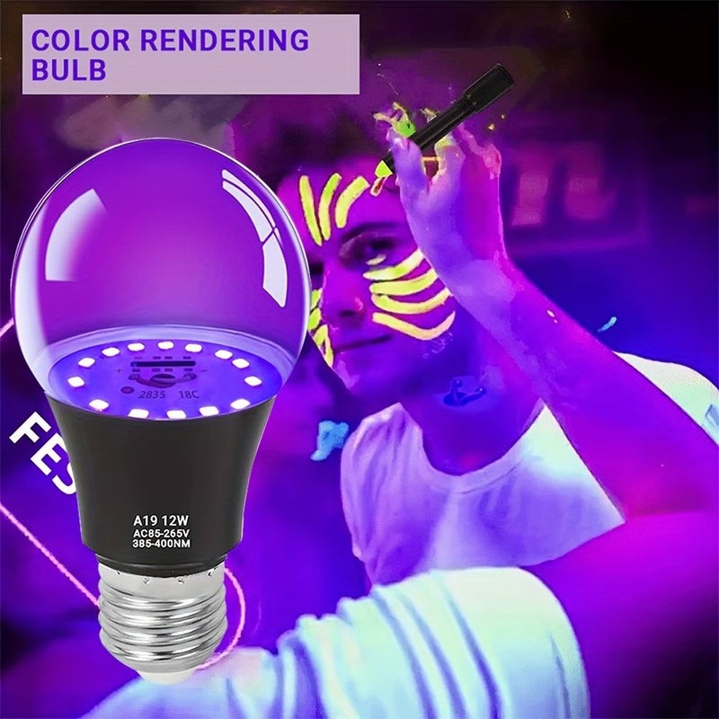 12W لمبة إضاءة سوداء LED بأشعة UVA 385-400 نانومتر عبوة من قطعتين لديكور حفلات الهالوين المتوهجة - Image 1