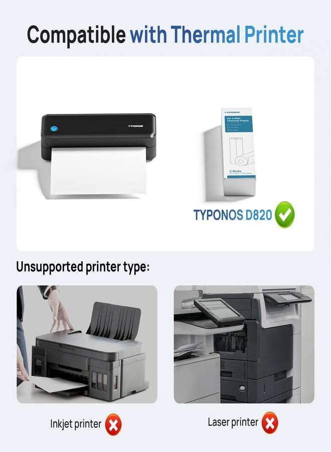 TYPONOS D820 Thermal Printer Paper 8.5 x 11 Inch, Continuous Thermal Paper Roll, US Letter Size printing paper Compatible with D820 Portable Printer, 2 Rolls - Image 4