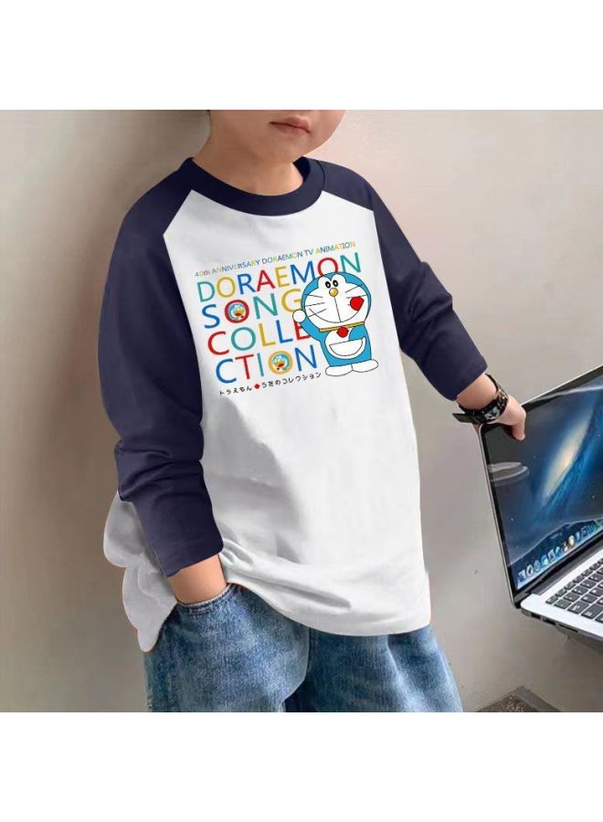 Boys' Long-sleeve T-shirt Spring And Autumn Baby Pure Cotton T-shirt For Older Children Popular Color-blocking Base Shirt Trendy