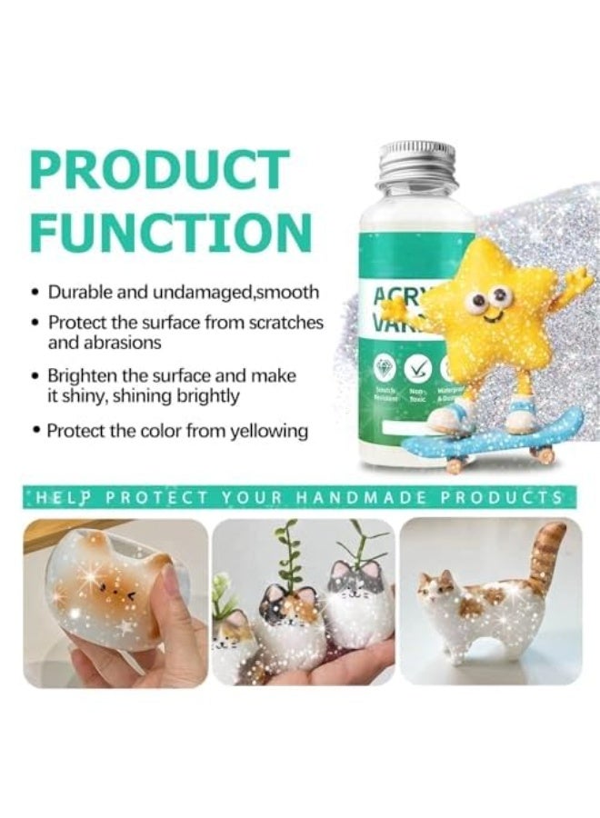 Air Dry Clay Glaze Varnish Set Scratch Resistant, Prevent Cracking, Long Lasting Shine, for Ceramics, Oil Paintings (120ML Gloss Finish) - Image 2