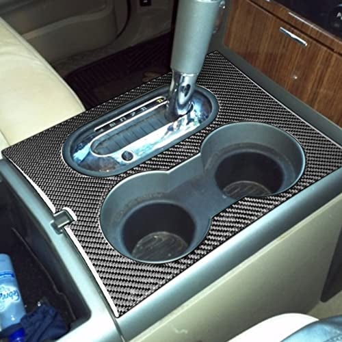 PJFUS Car Central Control Gear Shift Knob Cup Holder Panel Cover Trim Real Carbon Fiber Stickers for Ford F150 2004 2005 2006 2007 2008 (Black) - Image 2