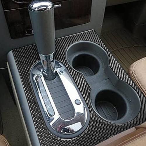 PJFUS Car Central Control Gear Shift Knob Cup Holder Panel Cover Trim Real Carbon Fiber Stickers for Ford F150 2004 2005 2006 2007 2008 (Black) - Image 1