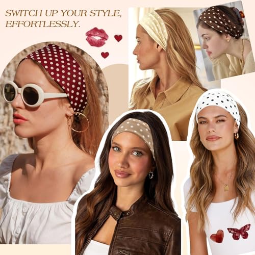 Tiefebene 6 Pack Polka Dot Headband for Women - Non Slip Elastic Floral Hairbands, Soft Fabric Hair Bands for Yoga Workouts, Breathable Head Bands for Hairstyles & Outfits - Image 5