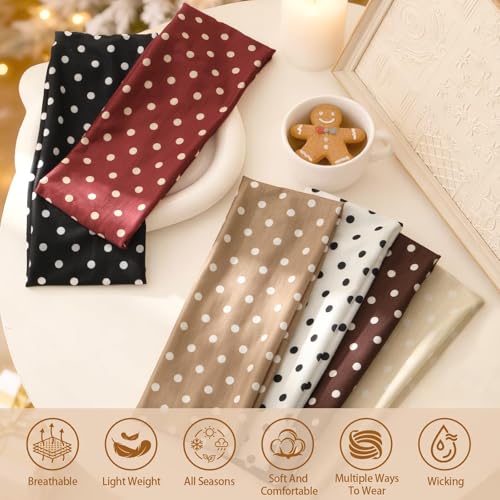 Tiefebene 6 Pack Polka Dot Headband for Women - Non Slip Elastic Floral Hairbands, Soft Fabric Hair Bands for Yoga Workouts, Breathable Head Bands for Hairstyles & Outfits - Image 2