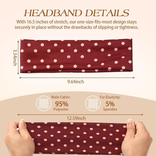 Tiefebene 6 Pack Polka Dot Headband for Women - Non Slip Elastic Floral Hairbands, Soft Fabric Hair Bands for Yoga Workouts, Breathable Head Bands for Hairstyles & Outfits - Image 4