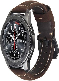 Bikson Elite Handmade Leather Band with Black Stainless Steel Buckle for Samsung Gear S3 / Galaxy Watch 46mm / Huawei GT2 / Fossil - 22mm - Dark Brown 