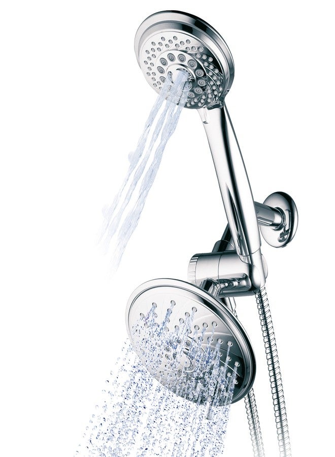 Hotel Spa HotelSpa Handheld Shower & 6" Rain Showerhead Combo - High Pressure 30 Function Dual 2 in 1 Shower Head System with Stainless Steel Hose, Patented 3-way Water Diverter, All-Chrome Finish Top USA Brand - Image 1