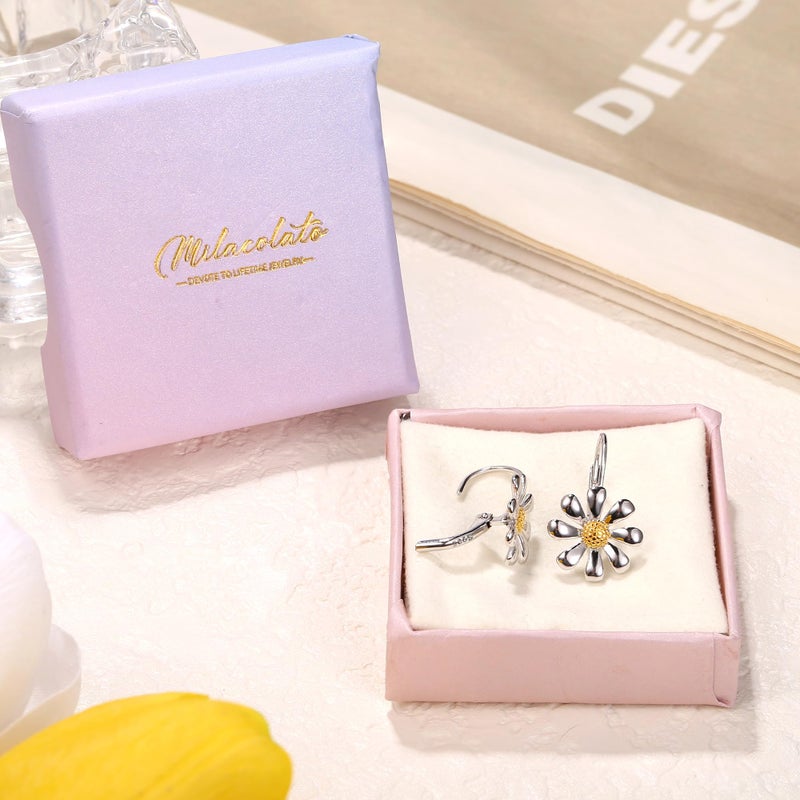 MILACOLATO 925 Sterling Silver Daisy Earrings 18K White Gold Plated Leverback Earrings Dainty Daisy Flower Drop Dangle Earrings Hypoallergenic Flower Jewelry Gifts for Women for Sensitive Ears-1 - Image 5