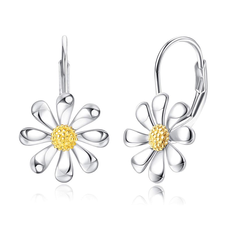MILACOLATO 925 Sterling Silver Daisy Earrings 18K White Gold Plated Leverback Earrings Dainty Daisy Flower Drop Dangle Earrings Hypoallergenic Flower Jewelry Gifts for Women for Sensitive Ears-1 - Image 1