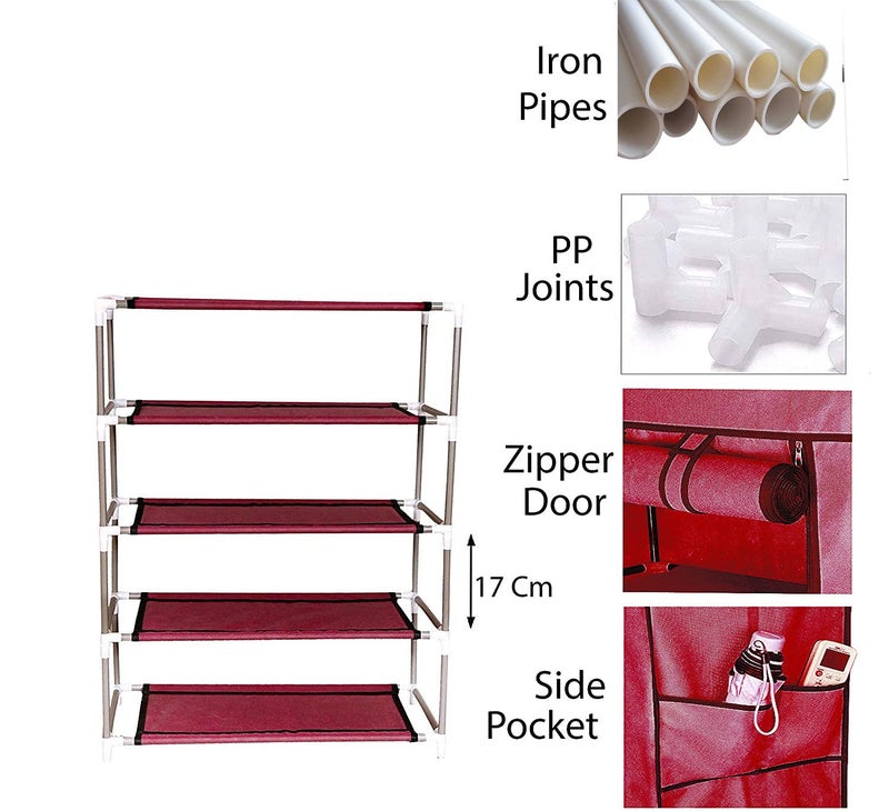 SIMSAN SIMSAN Store Organisers Plastic 4 Shelves Premium Multipurpose Storage Shoe Rack with Dustproof Cover Pink 4 shelf - Image 3