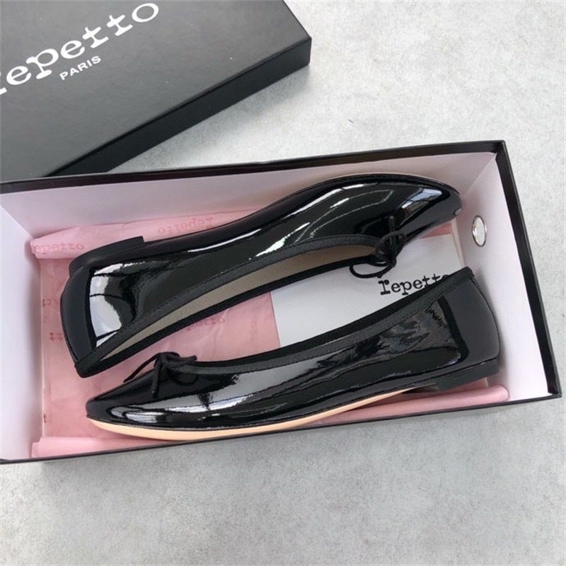 French Retro Patent Leather Little Red Shoes Niche Repetto Round Toe Ballet Shoes Flats Bow Pumps - Image 4