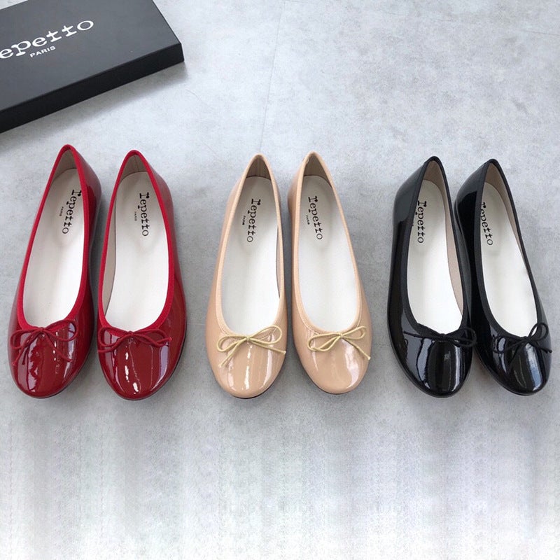 French Retro Patent Leather Little Red Shoes Niche Repetto Round Toe Ballet Shoes Flats Bow Pumps - Image 3
