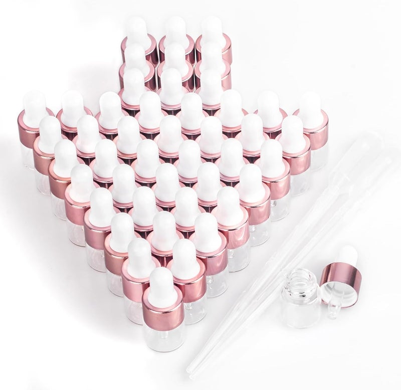 Easeen Sample Dropper Bottles, Mini Dropper Bottles with 2 Pcs Plastic Droppers for Traveling Essential Oils DIY Cosmetic Liquid Sample Perfume (Rose Gold, 1ML) - Image 1