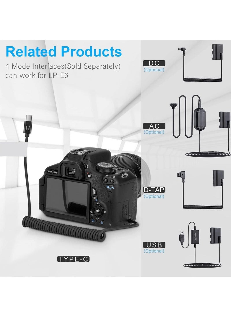 Captaintech LP-E6 Dummy Battery Decoded, LP-E6 Battery Replacement with Type-C Spring Power Adapter Cable for Canon EOS R R5 R6 5DS 5DSR 90D 80D 70D 60D 5D Mark II III IV 6D Mark II 7D Mark II Cameras - Image 2