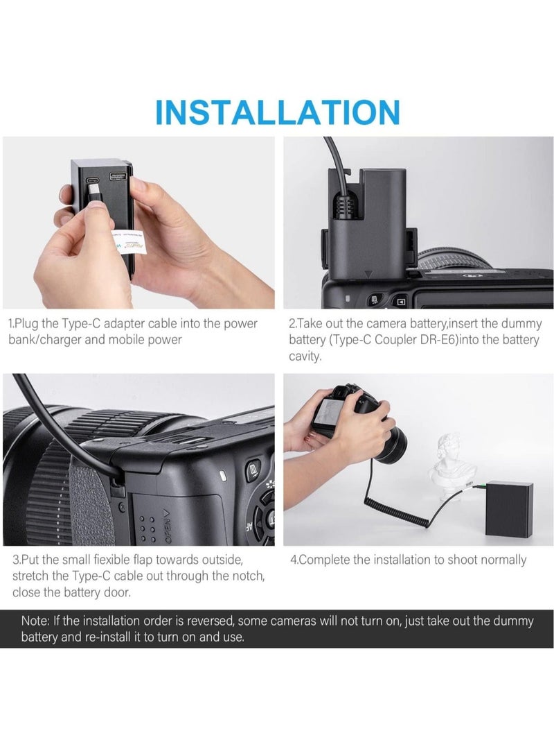 Captaintech LP-E6 Dummy Battery Decoded, LP-E6 Battery Replacement with Type-C Spring Power Adapter Cable for Canon EOS R R5 R6 5DS 5DSR 90D 80D 70D 60D 5D Mark II III IV 6D Mark II 7D Mark II Cameras - Image 3
