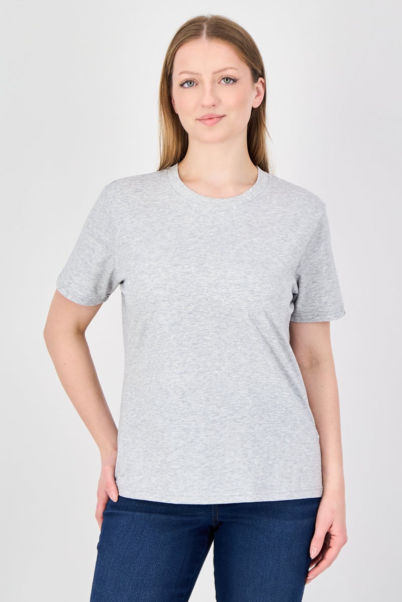 Fudo Comforts By Fudo Women Crew Neck Short Sleeve Heather T-Shirt, Grey - Image 1