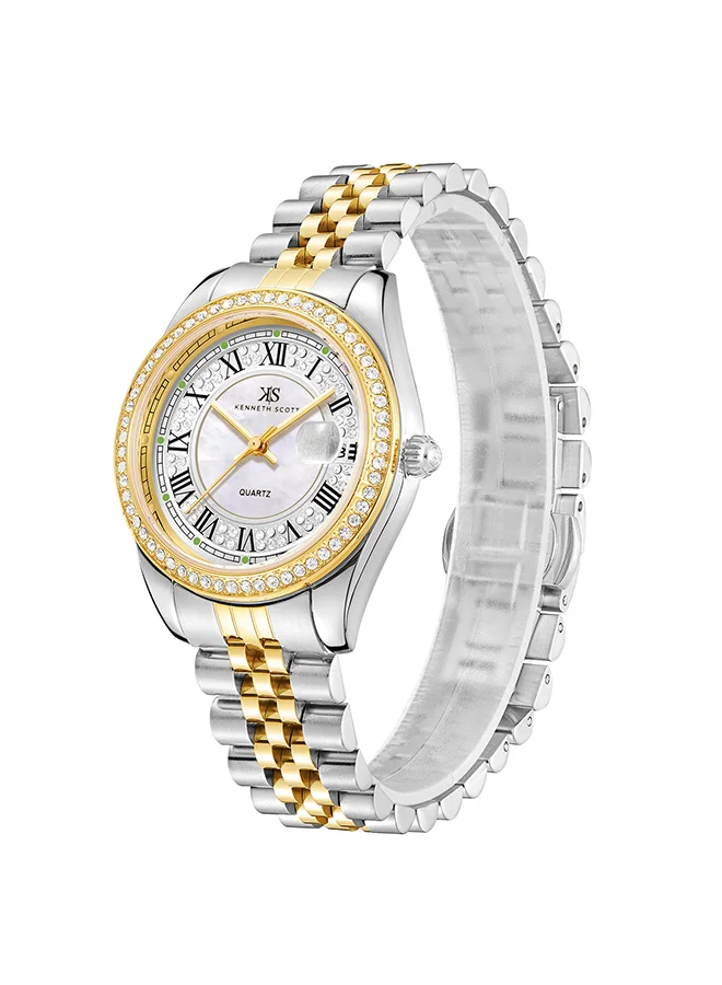 كينيث سكوت Kenneth Scott Women's White Dial Analog Watch - K23544-TBTW