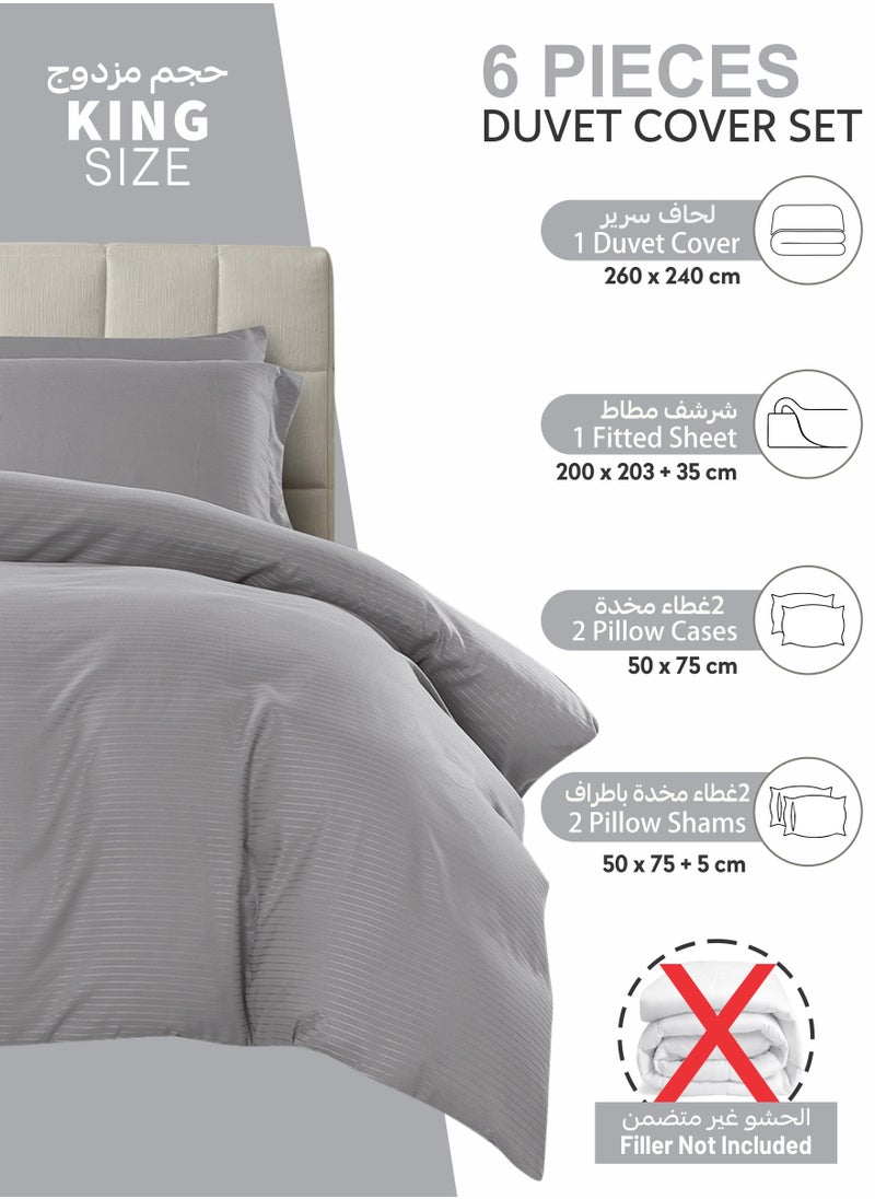Donetella Striped Duvet Cover Set King Size 260x240 cm - 6-Pcs Bed Set, Microfiber Fabric - 1 Duvet Cover, 1 Fitted Sheet, 2 Pillow Sham, 2 Pillowcase (Filler Not Included)  - Image 4