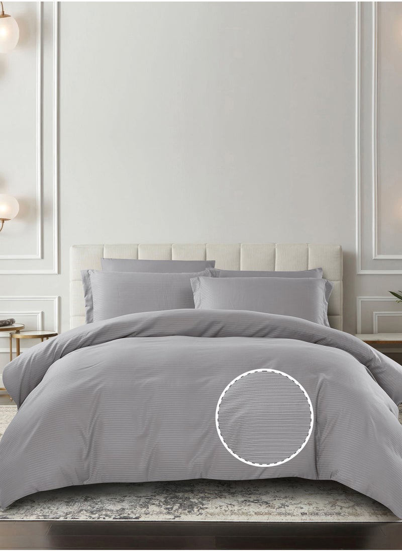 Donetella Striped Duvet Cover Set King Size 260x240 cm - 6-Pcs Bed Set, Microfiber Fabric - 1 Duvet Cover, 1 Fitted Sheet, 2 Pillow Sham, 2 Pillowcase (Filler Not Included)  - Image 1