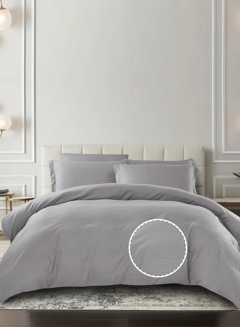 Donetella Striped Duvet Cover Set King Size 260x240 cm - 6-Pcs Bed Set, Microfiber Fabric - 1 Duvet Cover, 1 Fitted Sheet, 2 Pillow Sham, 2 Pillowcase (Filler Not Included)