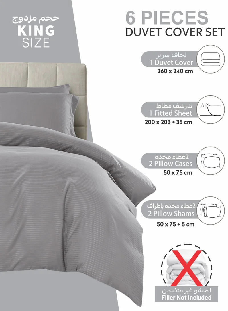 Donetella Striped Duvet Cover Set King Size 260x240 cm - 6-Pcs Bed Set, Microfiber Fabric - 1 Duvet Cover, 1 Fitted Sheet, 2 Pillow Sham, 2 Pillowcase (Filler Not Included)