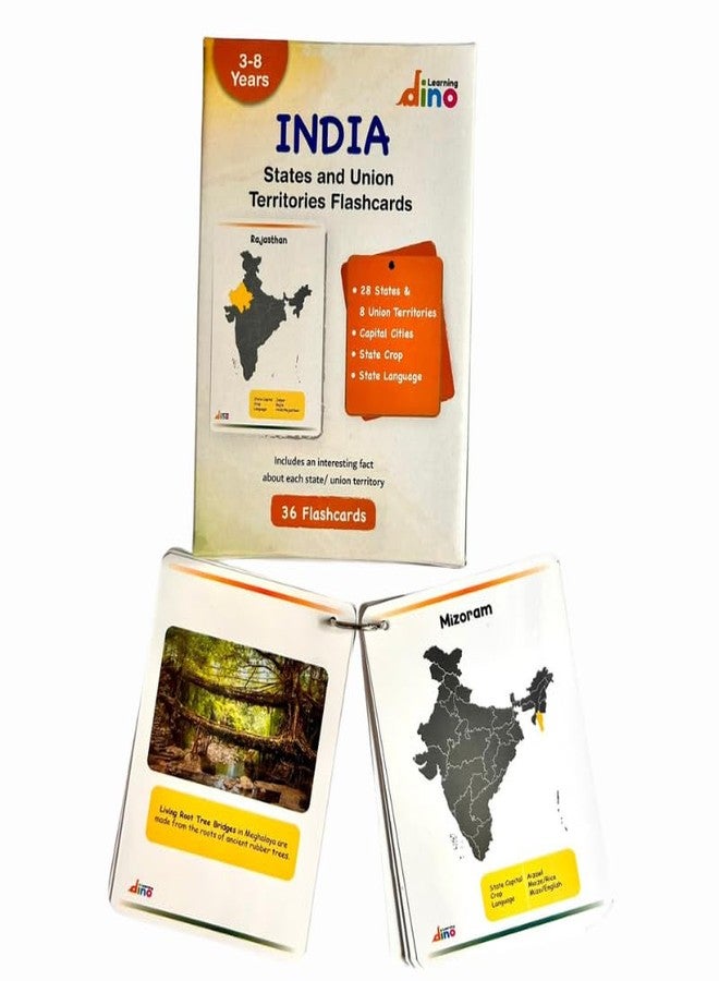 Learning Dino India States and Capital Flashcards | India States & Union Territories Flashcards - 36 Flashcards with Ring - Image 2