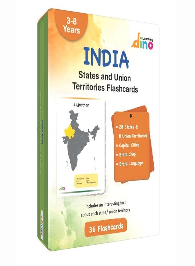 Learning Dino India States and Capital Flashcards | India States & Union Territories Flashcards - 36 Flashcards with Ring - Image 1