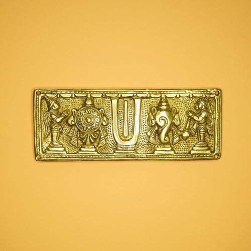 Ekhasa Brass Shankh Chakra Tilak for Door | Tirupati Balaji Shank Chakra Tilak Hanging for Entrance | Lord Venkateswara Shanku Chakra Namam for Vasthu Decoration Items | Vishnu Sangu Chakra for Gift - Image 1