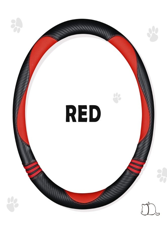 HighnessHwoo Car Steering Wheel Covers for Women Girl Padded Soft Carbon Fiber PU Leather Thin Cute Cartoon Auto Interior Accessories for Cars Sedan,Universal,Anti Slip,Red+Black,Standard Size[14"1/2-15"](37-38cm) - Image 3