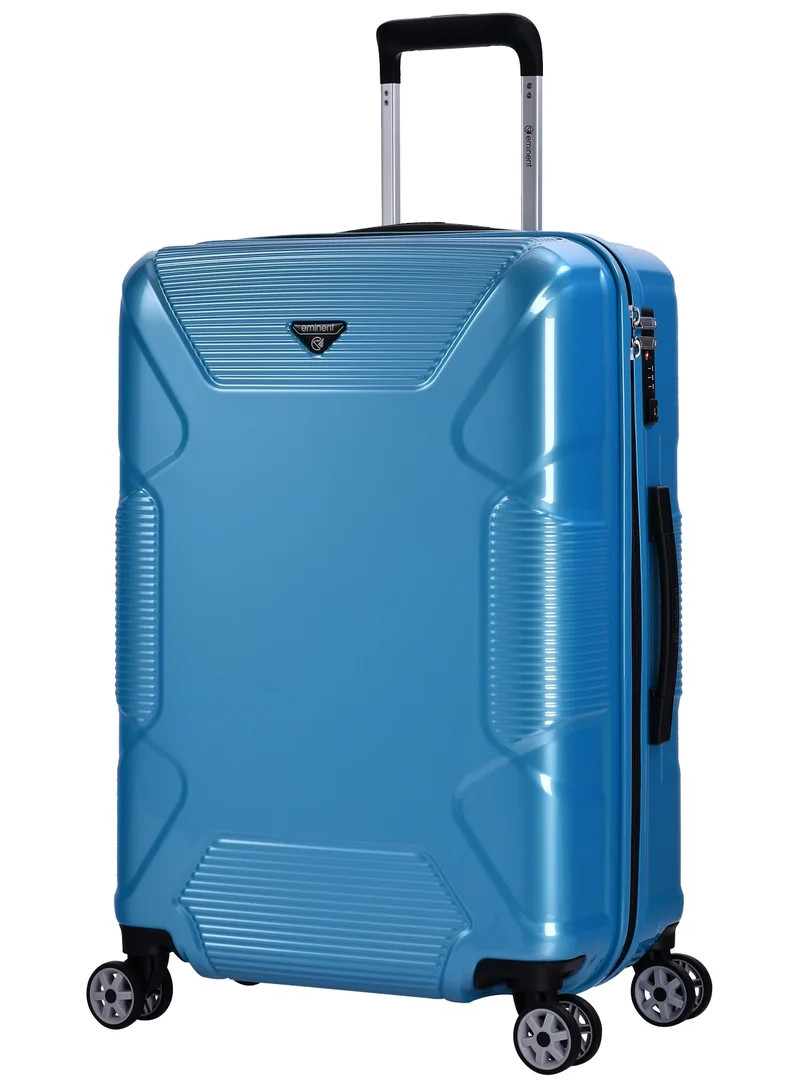 eminent hard case travel bag medium luggage trolley polycarbonate lightweight suitcase 4 quiet double spinner wheels with tsa lock kj84 bright blue