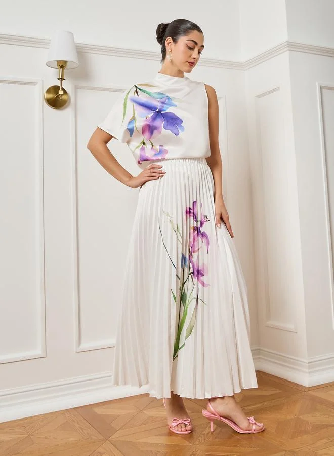 Styli Women Off-White Floral Print One Sleeve Top