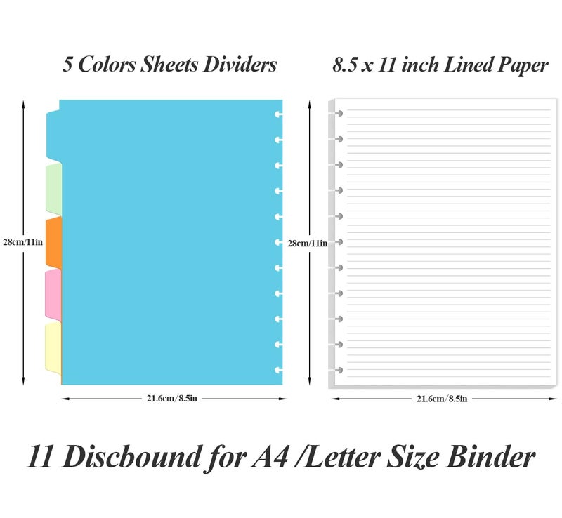 Yaridar Letter Size Discbound Refill Paper, 11 TUL Paper Refills - 50 Sheets/100 Pages Loose Leaf Planner Refills, 5 Sheets Dividers, 8.5" x 11" - Image 2