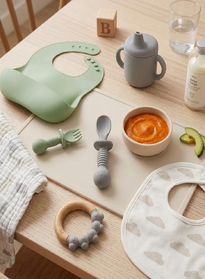 SKDBPM Baby Self Feeding Spoon and Fork Set, Silicone, Anti Choke Guard, Soft Training Utensils for Toddlers, Baby Led Weaning (Gray) - Image 4