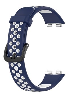 Watch Sport Silicone Smart Watch Band Replacement Strap For Huawei Honor Band 8 (Blue & White)  - Image 1