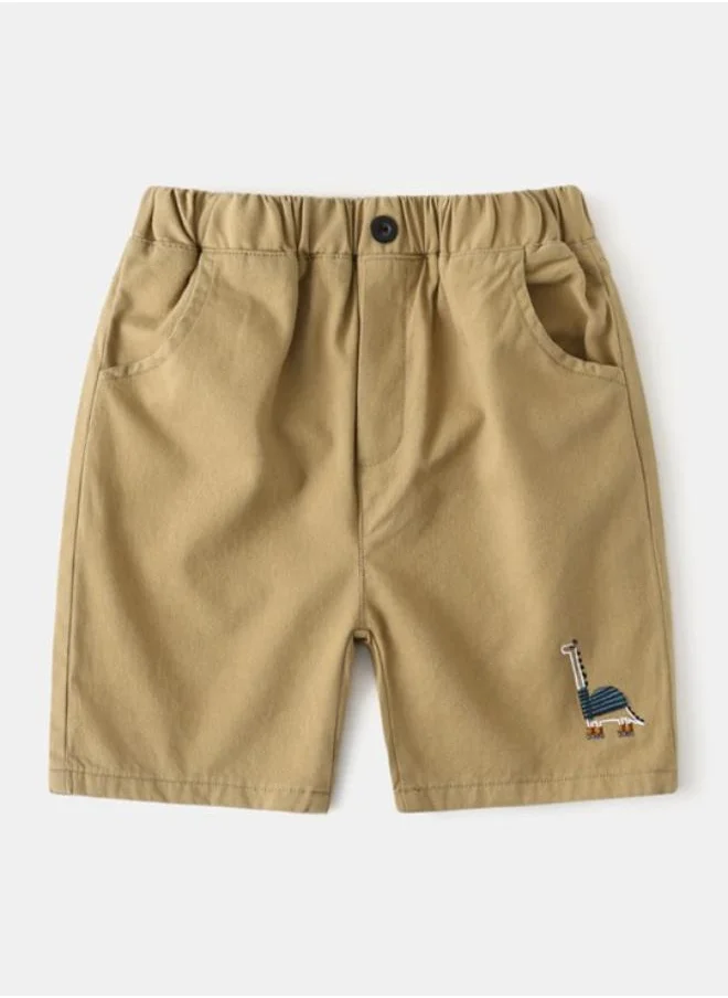 YUNIQEE Brown Regular Fit Mid Rise Applique Shorts