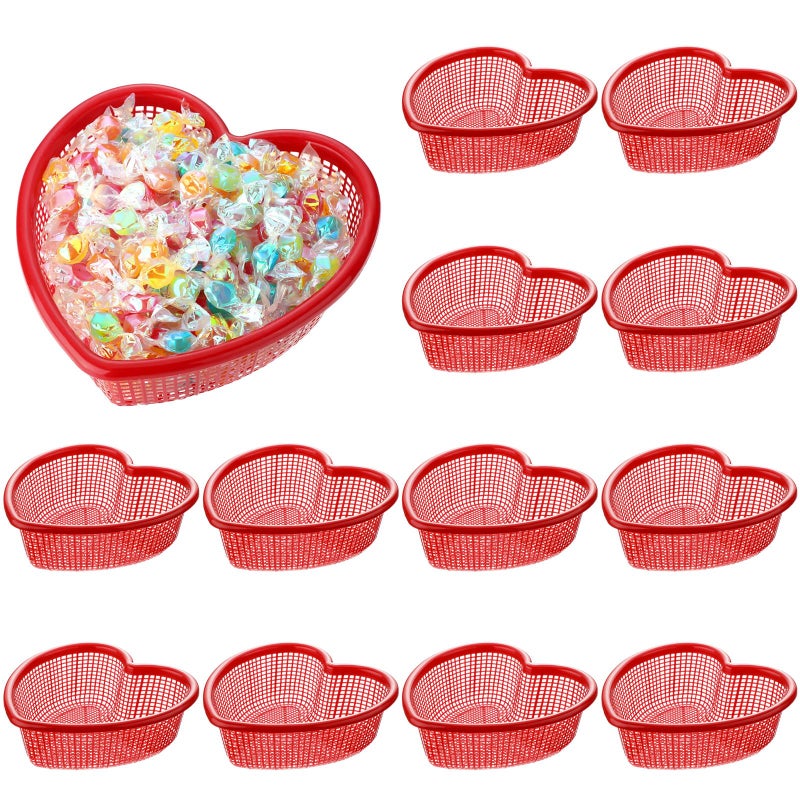 Ferrochef 12 Pack Valentine's Day Red Heart Shaped Baskets, 6.9" x 6.9" x 2.4" Heart Baskets for Valentine's Day Anniversary Table Centerpieces Home Party Gift Wedding Decor - Image 1