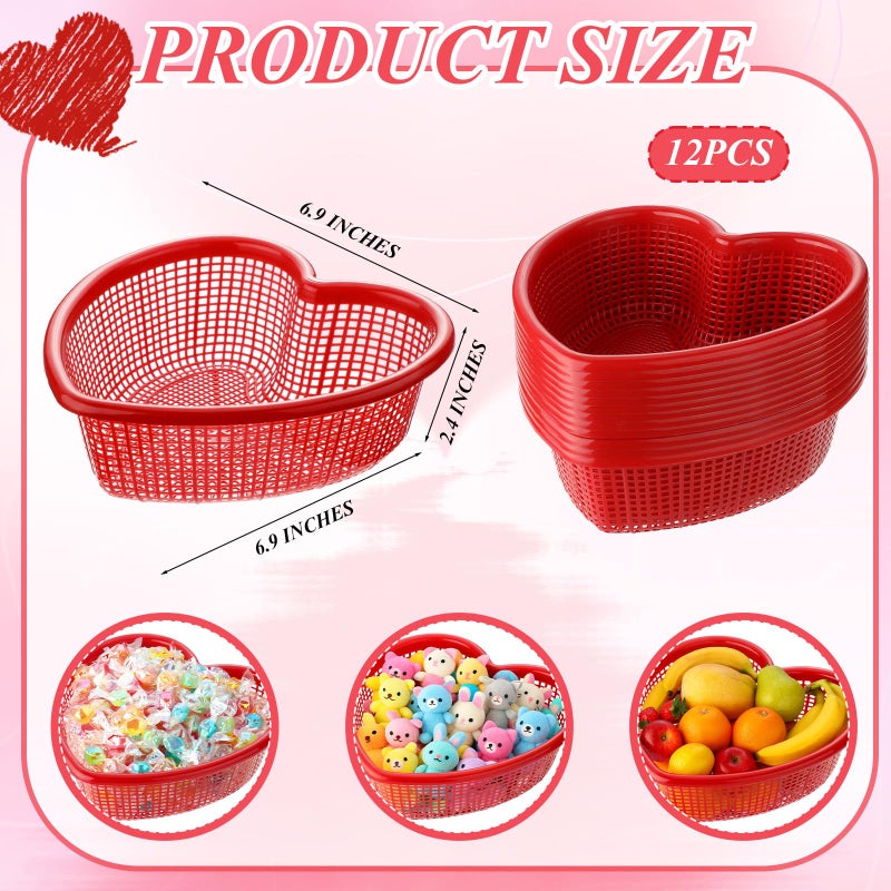 Ferrochef 12 Pack Valentine's Day Red Heart Shaped Baskets, 6.9" x 6.9" x 2.4" Heart Baskets for Valentine's Day Anniversary Table Centerpieces Home Party Gift Wedding Decor - Image 2