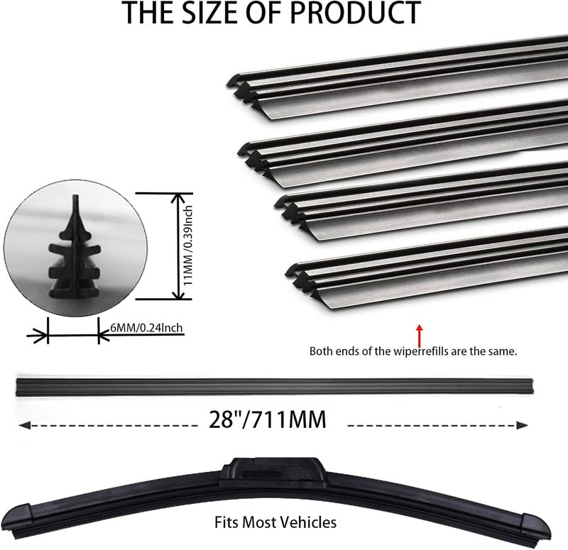 Cyanslen 4 PCS 28in Wiper Blade Refills, Silicone Wiper Blades, Rubber Universal for Wiper Blades, Replacement Rubber for Windscreen Wipers - Image 3