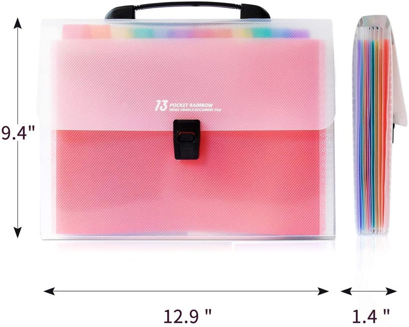 Judee Expanding Files Folder 13 Pockets A4 Rainbow Accordion File Organizer,Index Handle File High Capacity Expanding Document Folder for Business Office Study - Image 3