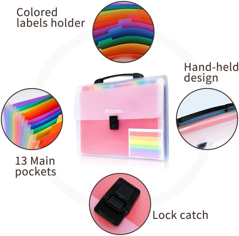 Judee Expanding Files Folder 13 Pockets A4 Rainbow Accordion File Organizer,Index Handle File High Capacity Expanding Document Folder for Business Office Study - Image 4