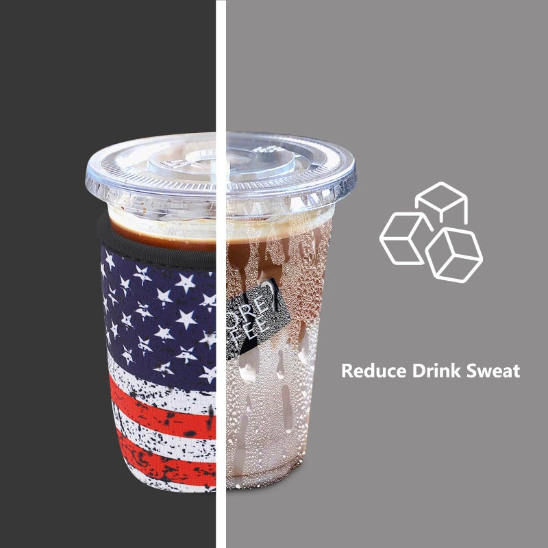 Amintiri 3 Pack Reusable Sleeve for Iced Coffee Cup  Coffee Neoprene Sleeve for Iced&Hot Drinks  Coffee Sleeve Compatible with Starbucks  Dunkin Coffee Cup. (Patriot Flag) - Image 2