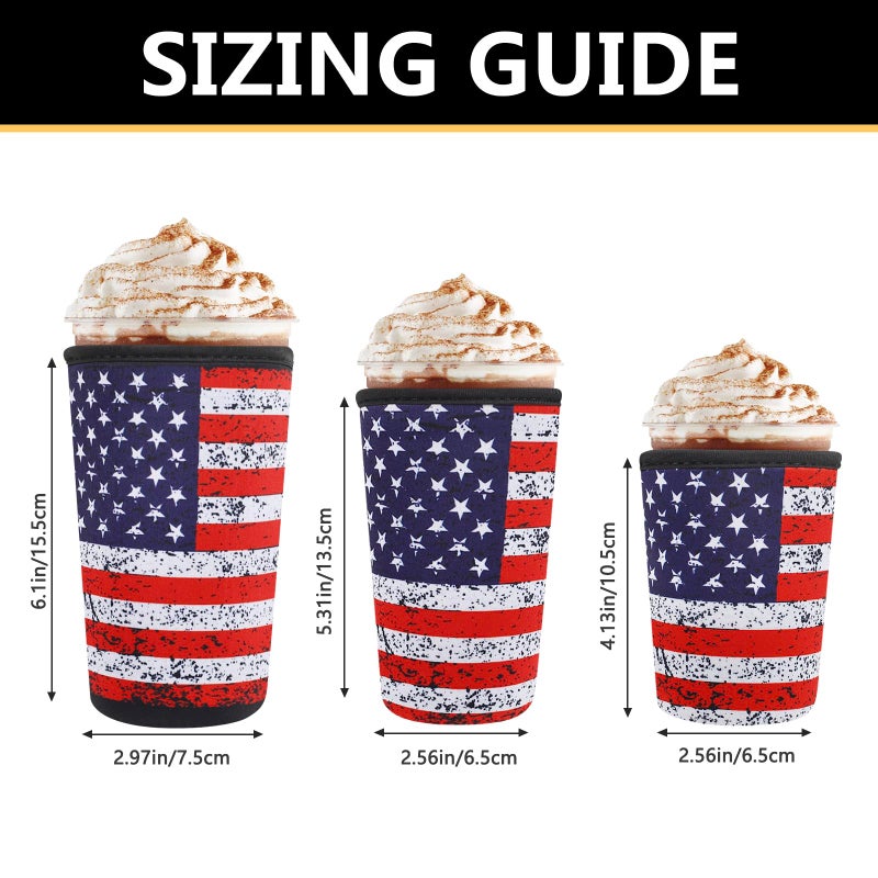 Amintiri 3 Pack Reusable Sleeve for Iced Coffee Cup  Coffee Neoprene Sleeve for Iced&Hot Drinks  Coffee Sleeve Compatible with Starbucks  Dunkin Coffee Cup. (Patriot Flag) - Image 3