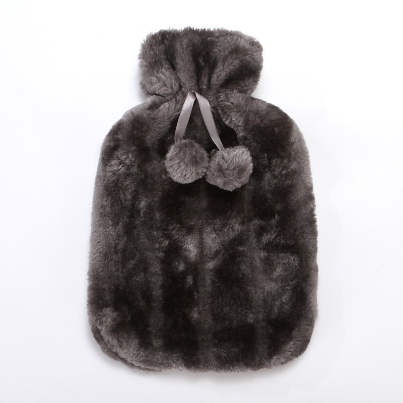 Generic New Rubber Hot Water Bag with Plush Faux Rabbit Fur Cover Grey 