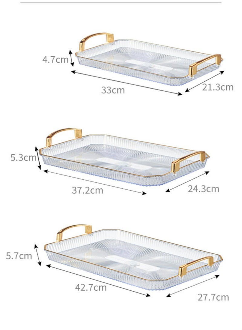 Serving Tray with Golden Handles Set of 3 Rectangular Large Serving Platters for Dinner, Party, Entertaining  - Image 2