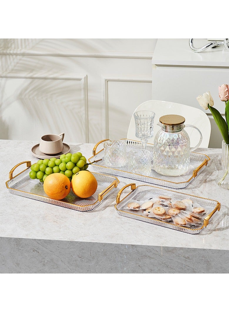 Serving Tray with Golden Handles Set of 3 Rectangular Large Serving Platters for Dinner, Party, Entertaining  - Image 3
