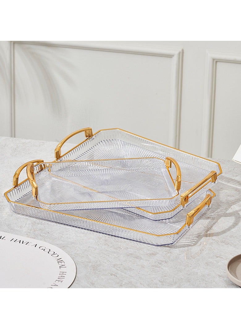 Serving Tray with Golden Handles Set of 3 Rectangular Large Serving Platters for Dinner, Party, Entertaining  - Image 4